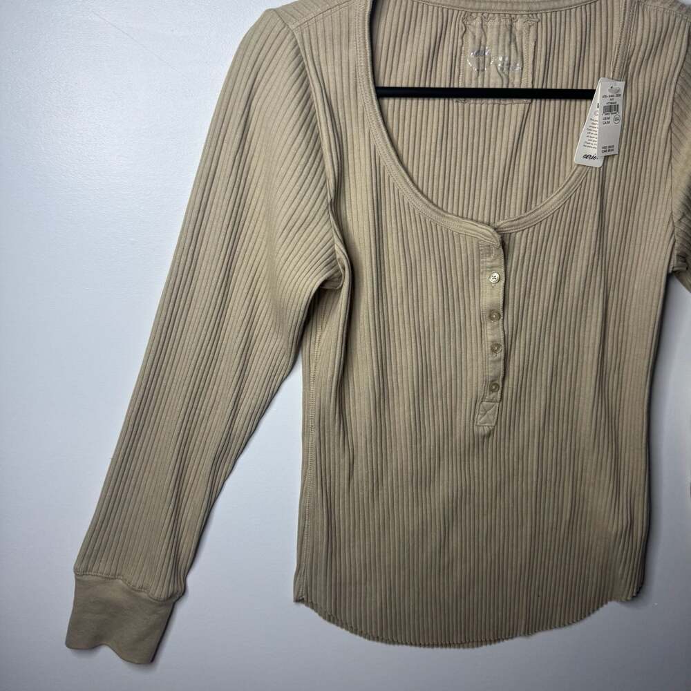 Aerie Essential Henley Medium Long Sleeve Ribbed Layering Top NWT - Picture 3 of 15